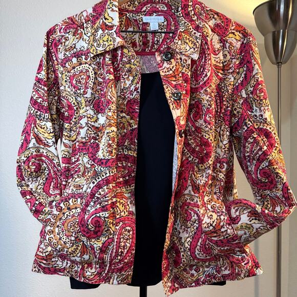 Charter Club Pink & Gold Paisley Print Lightweight Jacket -Boho Chic Retro Style - Picture 1 of 5